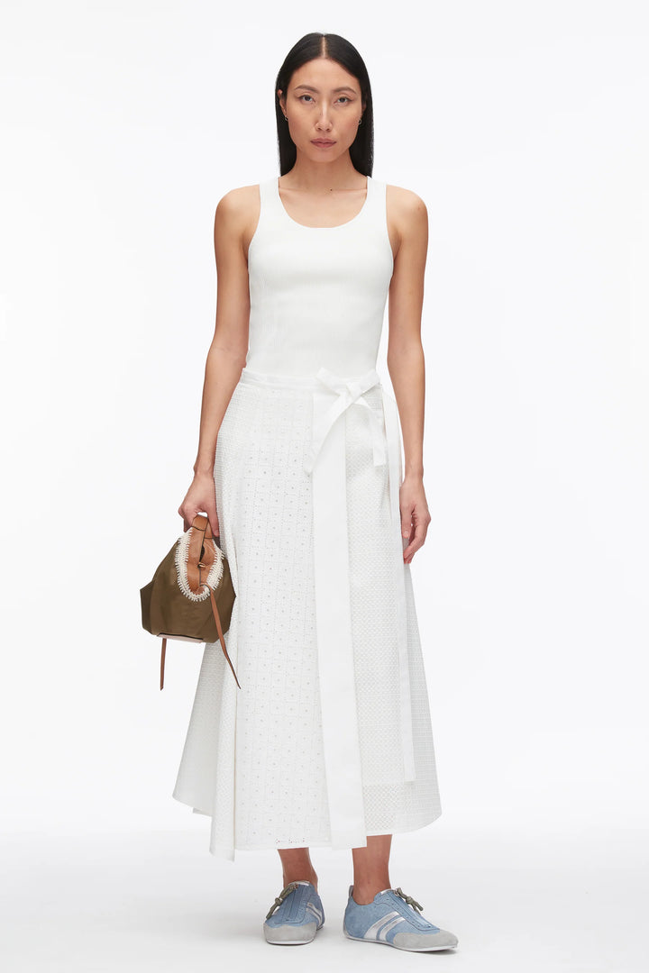 Broderie Anglaise Patchwork Midi Skirt - White