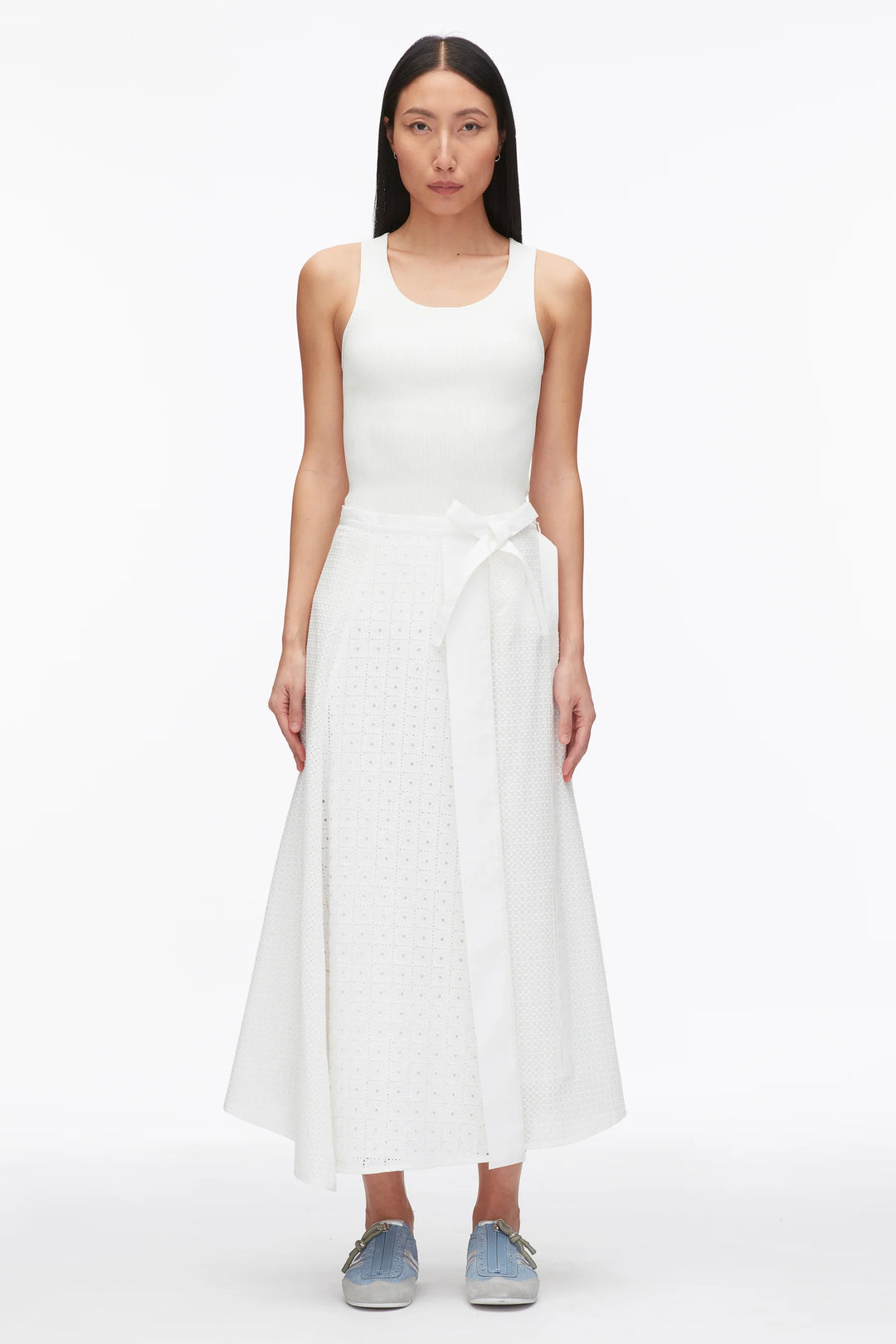 Broderie Anglaise Patchwork Midi Skirt - White
