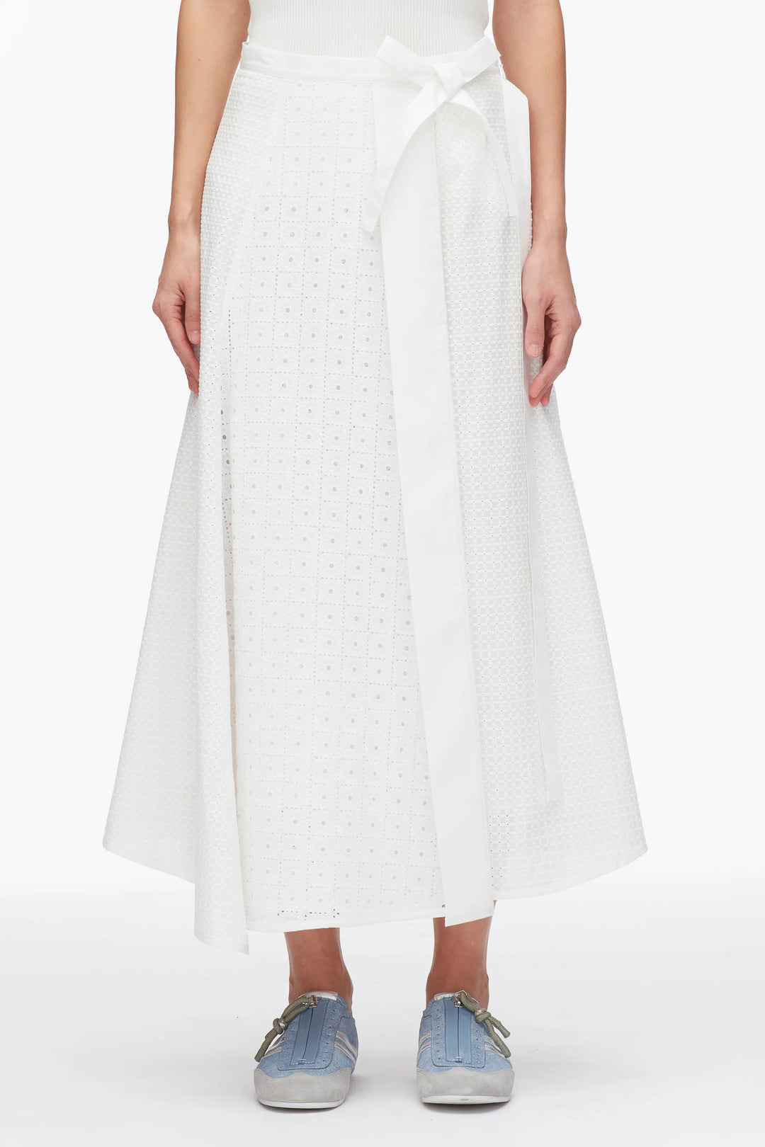 Broderie Anglaise Patchwork Midi Skirt - White