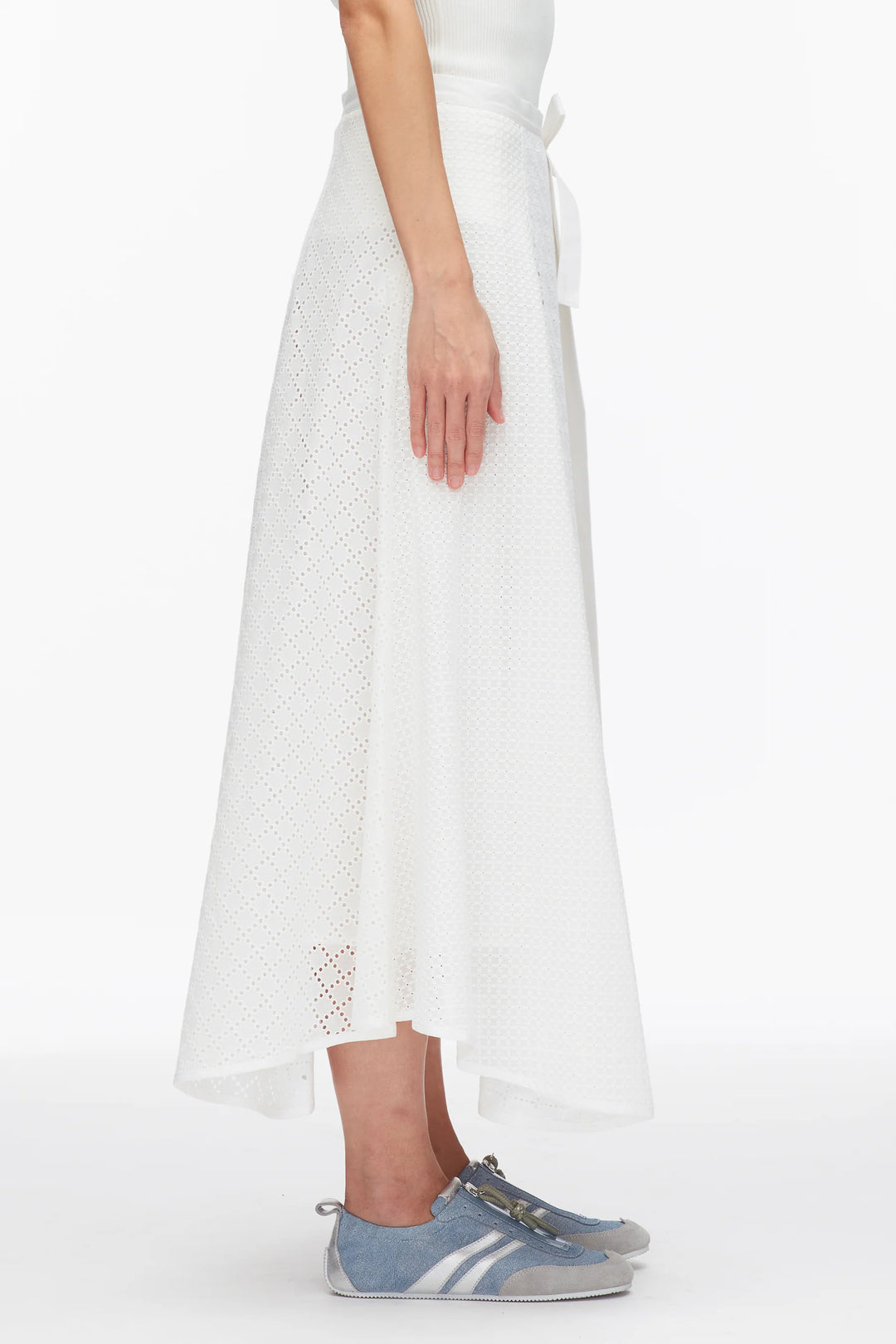 Broderie Anglaise Patchwork Midi Skirt - White