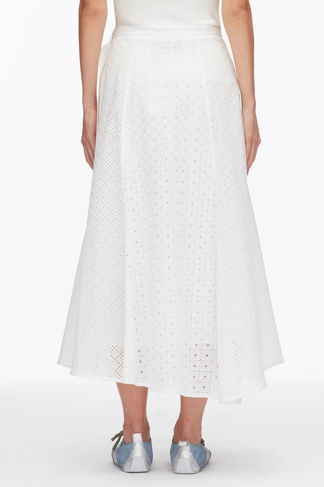 Broderie Anglaise Patchwork Midi Skirt - White