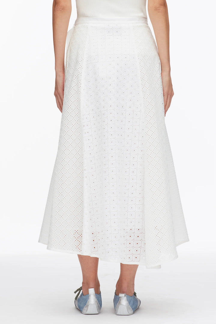 Broderie Anglaise Patchwork Midi Skirt - White