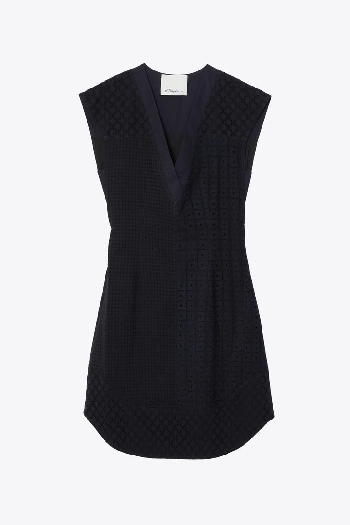 Broderie Anglaise Patchwork Sleeveless Dress - Midnight
