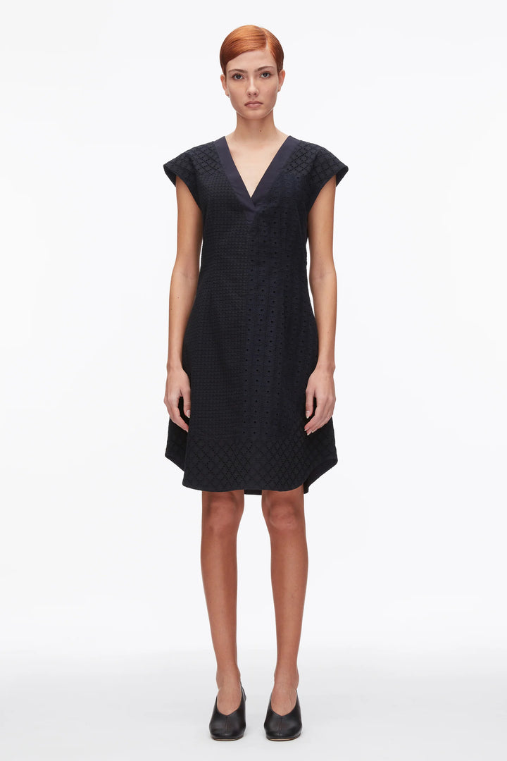 Broderie Anglaise Patchwork Sleeveless Dress - Midnight