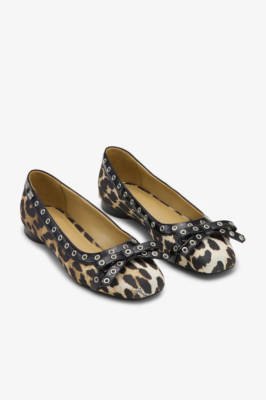 Leopard Eyelet Bow Ballerina Flats