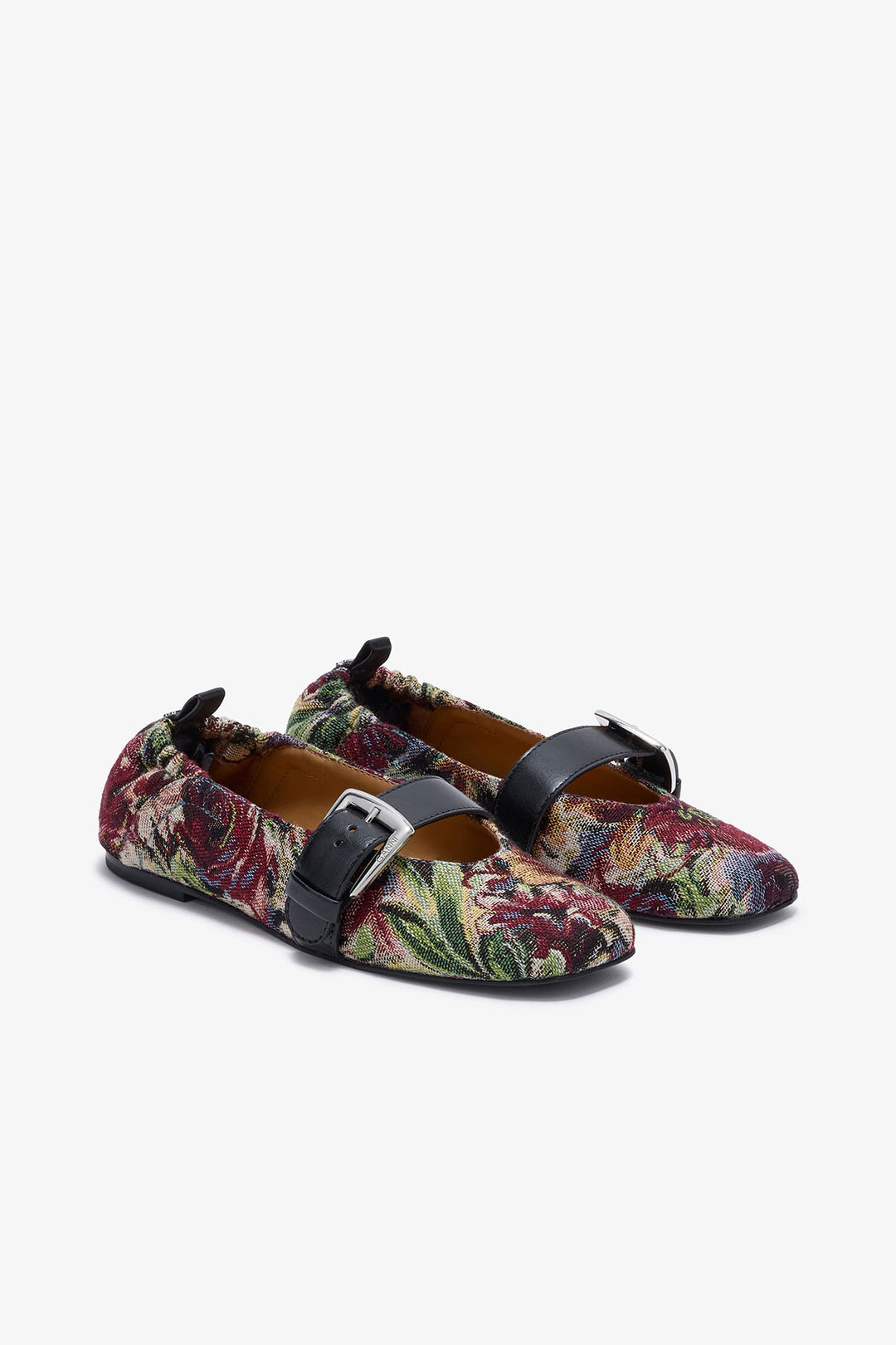 Buckle Strap Ballerinas in Tapestry - Tawny Port