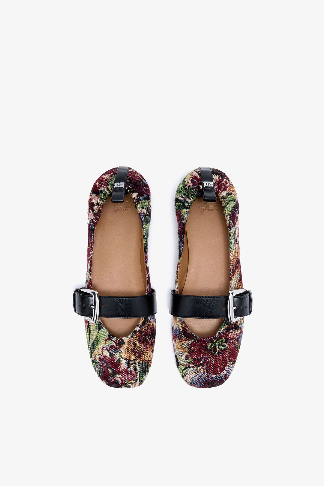 Buckle Strap Ballerinas in Tapestry - Tawny Port