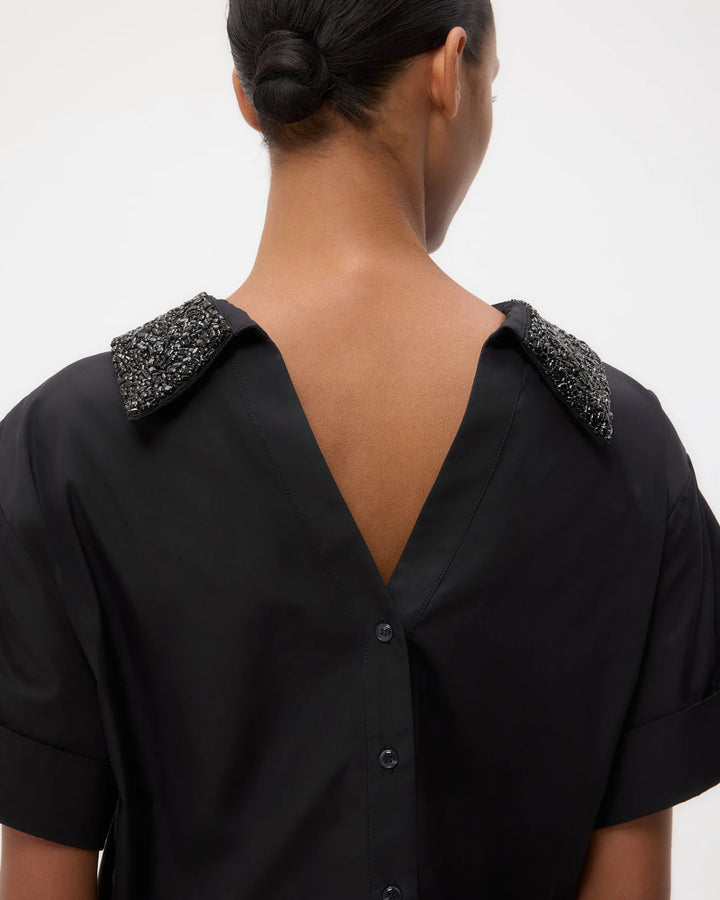 Forever and Always Reversible Shirt With Crystal Collar in Cotton Poplin - More Colors Available