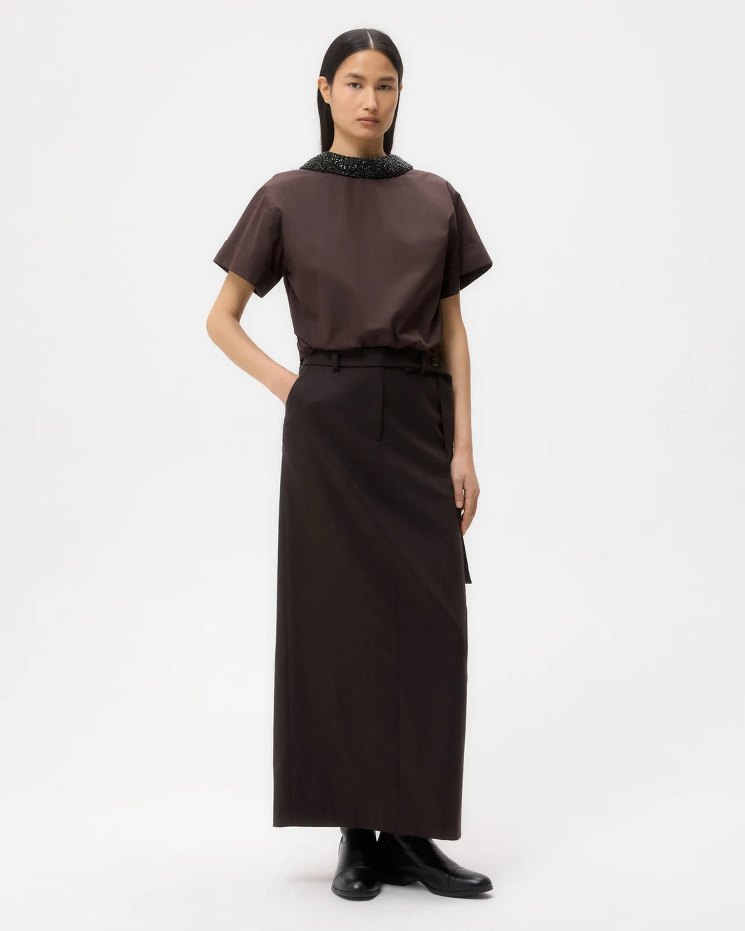 Forever and Always Reversible Shirt With Crystal Collar in Cotton Poplin - More Colors Available