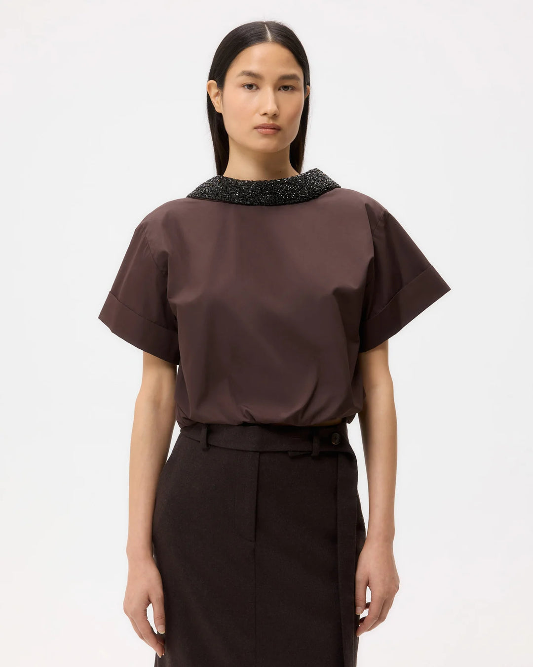 Forever and Always Reversible Shirt With Crystal Collar in Cotton Poplin - More Colors Available