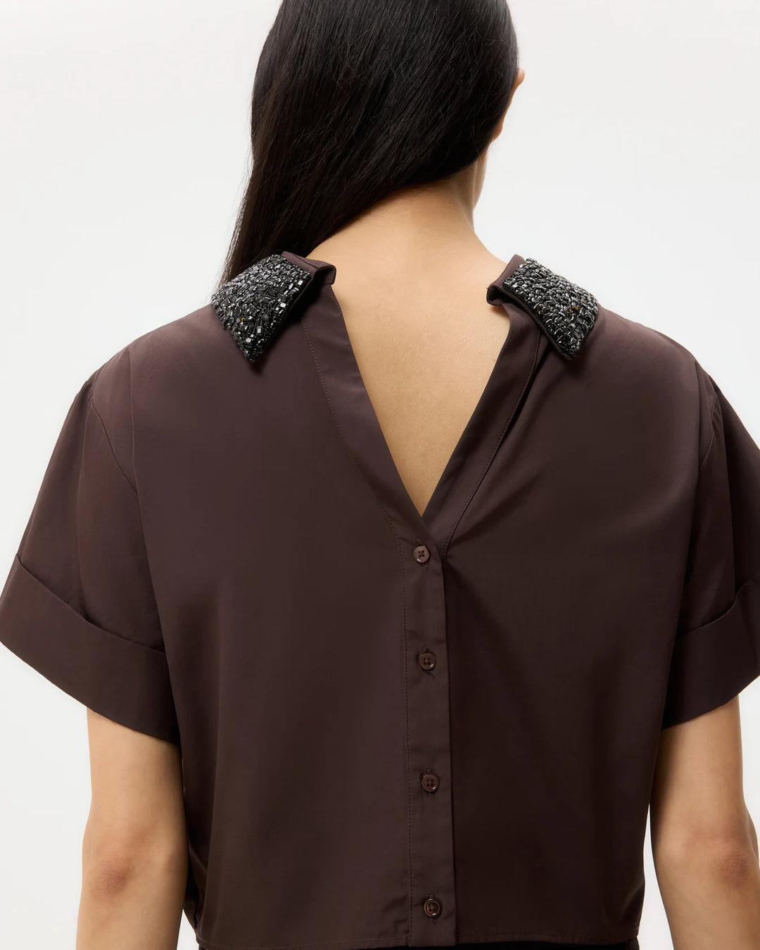 Forever and Always Reversible Shirt With Crystal Collar in Cotton Poplin - More Colors Available