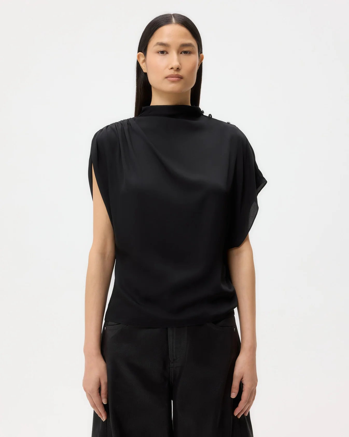Wish You Would Top in Silk Georgette - Black