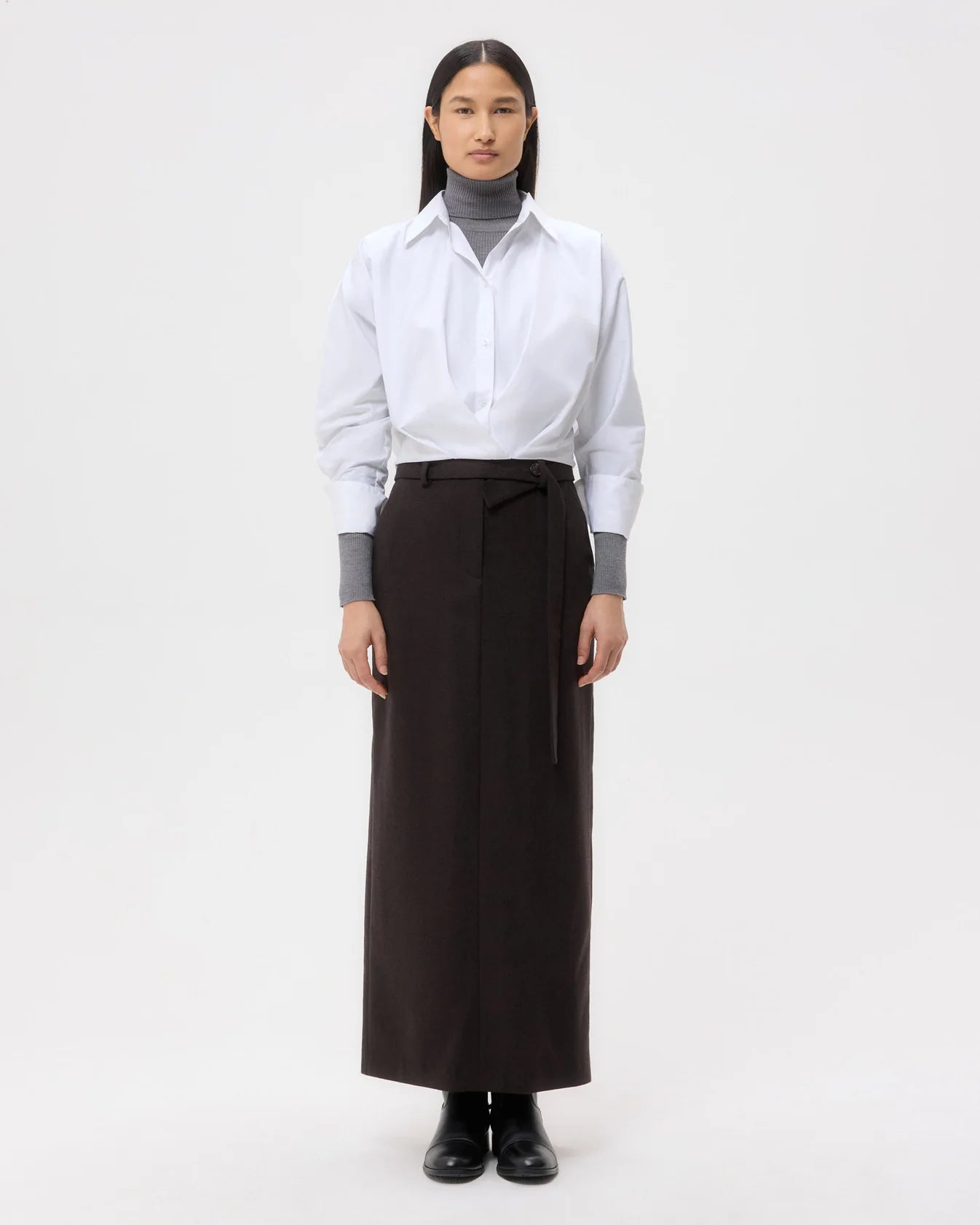Taken Top in Super Compact Poplin - White