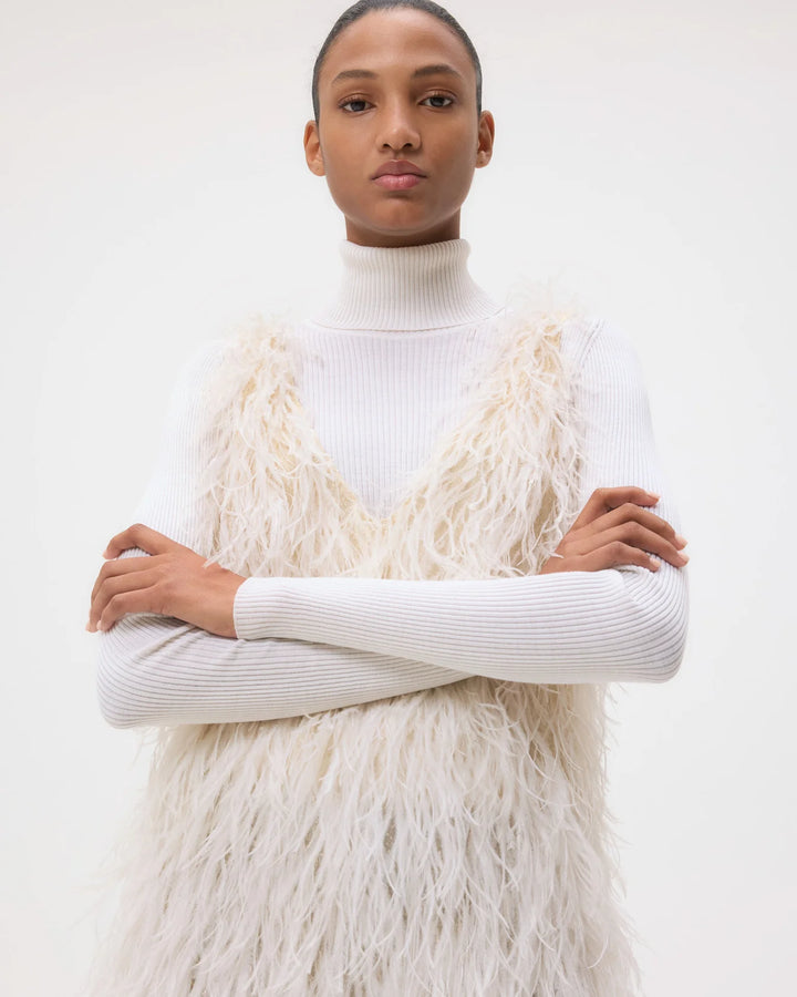 Mini Dress in Feathers - Ivory