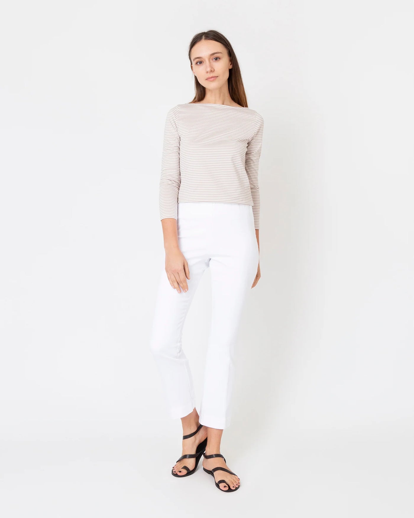 Faye Flare Cropped Pant - White Garment-Dyed Stretch Twill