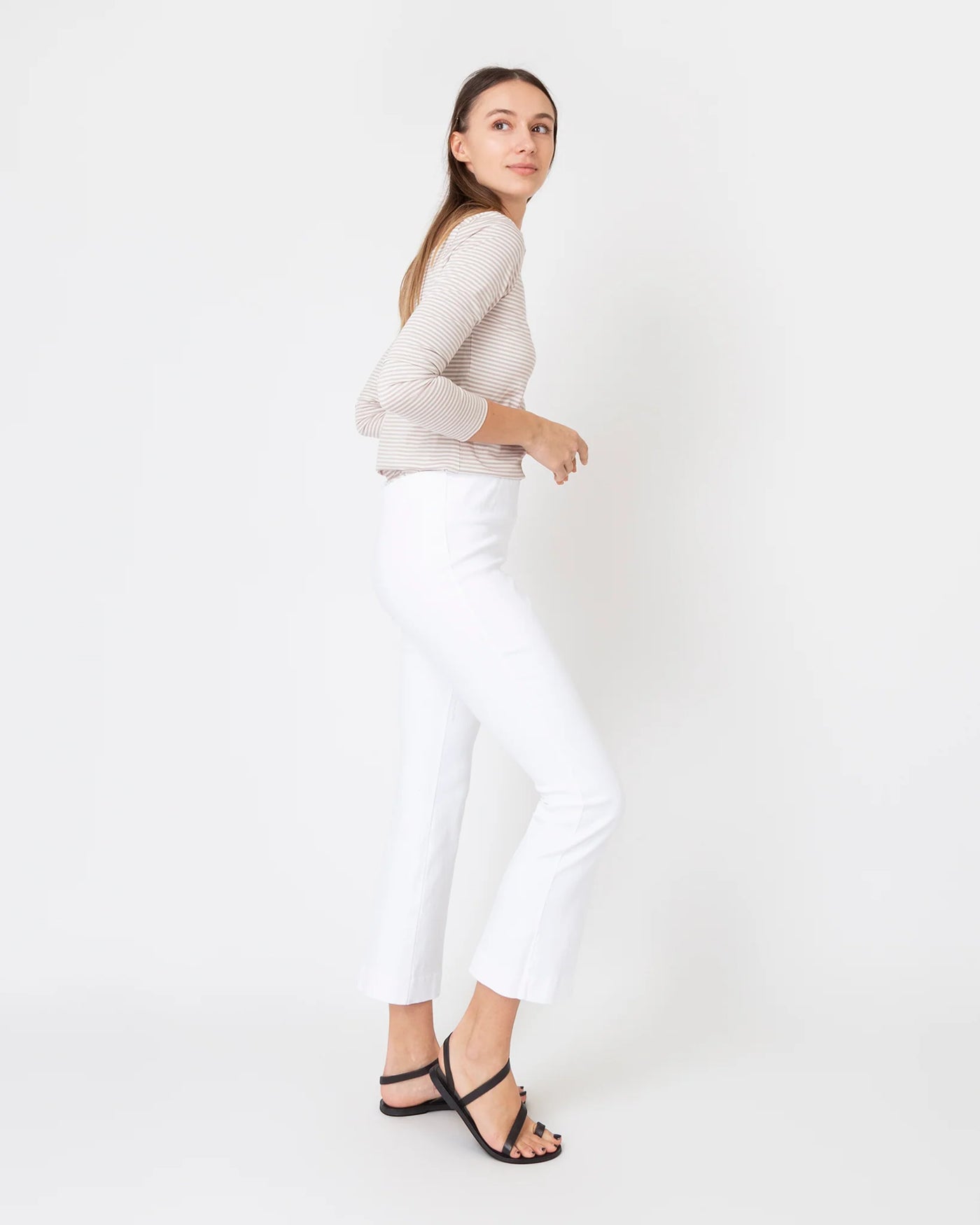 Faye Flare Cropped Pant - White Garment-Dyed Stretch Twill