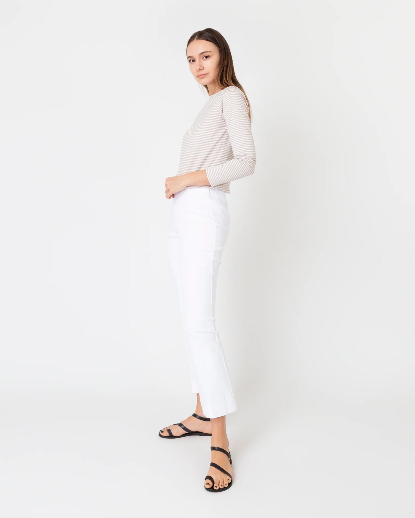 Faye Flare Cropped Pant - White Garment-Dyed Stretch Twill