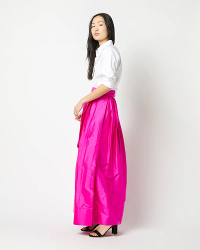 Pleated Wrap Skirt - Magenta Silk Shantung