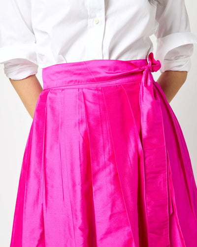 Pleated Wrap Skirt - Magenta Silk Shantung