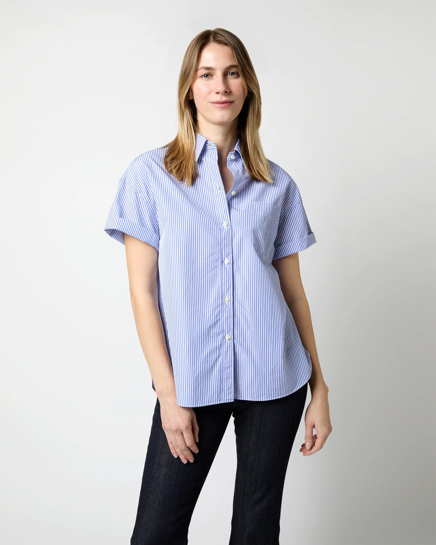 Agnes Shirt - Blue Bengal Stripe Poplin
