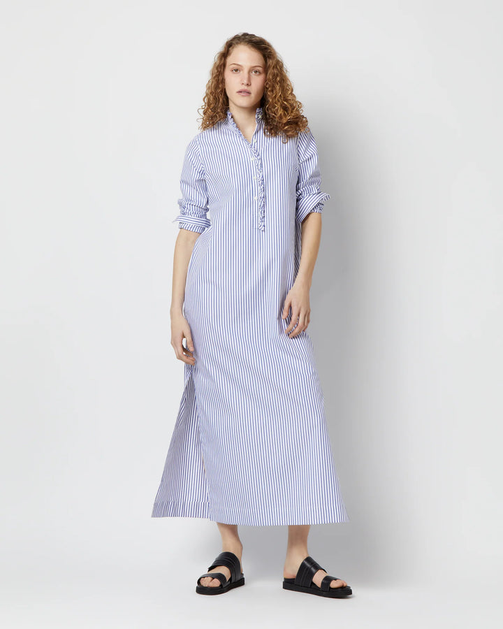 Frill Talitha Shirtdress - Blue/White Stripe Pinpoint