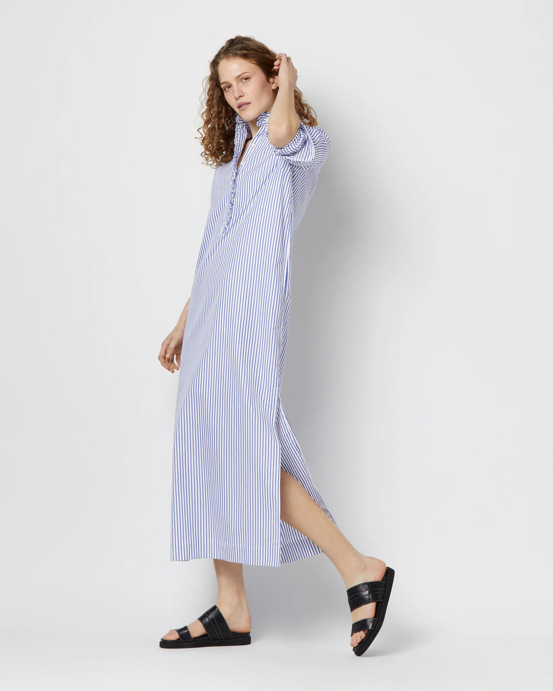 Frill Talitha Shirtdress - Blue/White Stripe Pinpoint