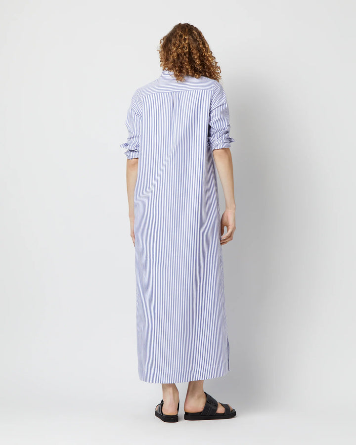 Frill Talitha Shirtdress - Blue/White Stripe Pinpoint