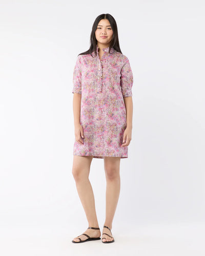 Elbow-Sleeve Frill Dress - Orchid Fields Of Eden Liberty Fabric
