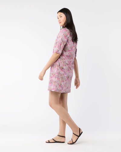 Elbow-Sleeve Frill Dress - Orchid Fields Of Eden Liberty Fabric