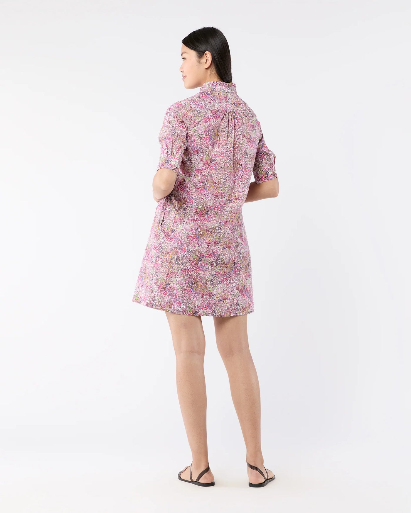 Elbow-Sleeve Frill Dress - Orchid Fields Of Eden Liberty Fabric