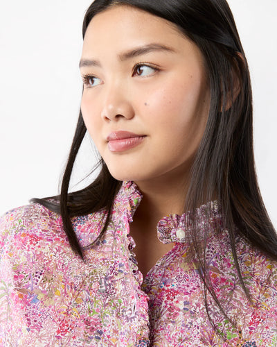 Elbow-Sleeve Frill Dress - Orchid Fields Of Eden Liberty Fabric