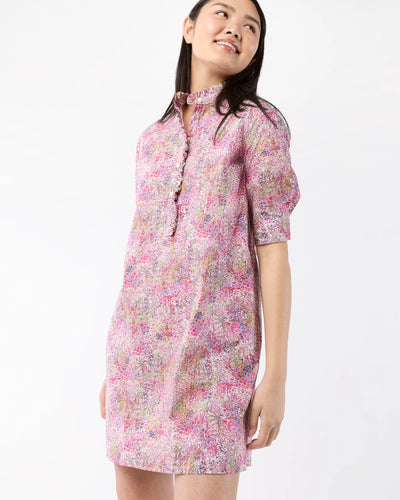 Elbow-Sleeve Frill Dress - Orchid Fields Of Eden Liberty Fabric