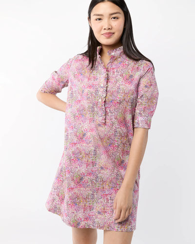 Elbow-Sleeve Frill Dress - Orchid Fields Of Eden Liberty Fabric