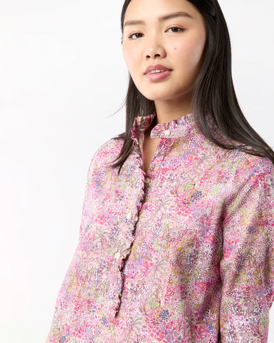 Elbow-Sleeve Frill Dress - Orchid Fields Of Eden Liberty Fabric