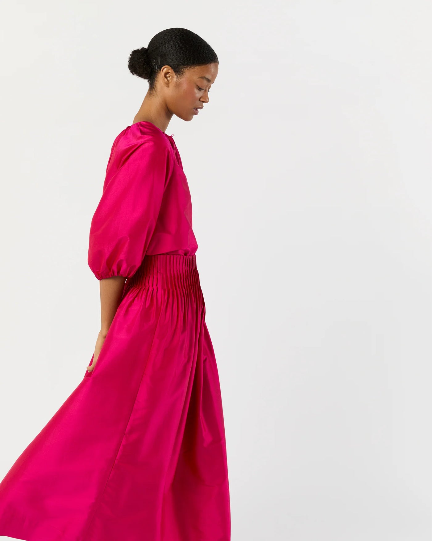 SAVANNAH TOP - Fuchsia Washed Silk Shantung