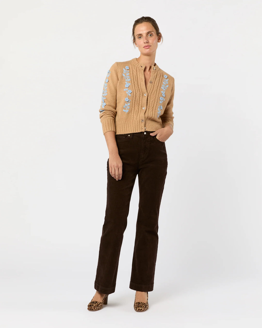 ELLEN CARDIGAN - Camel/Misty Blue Wool/Cotton