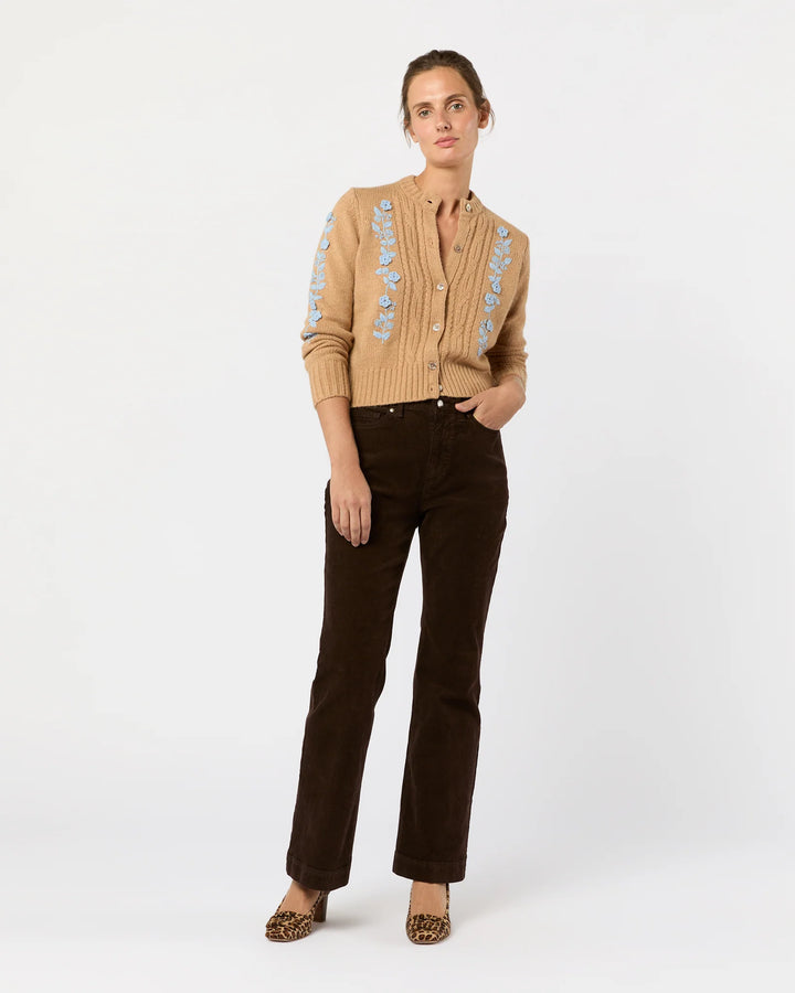 ELLEN CARDIGAN - Camel/Misty Blue Wool/Cotton