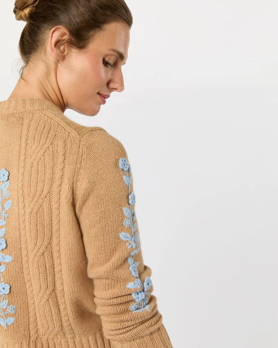 ELLEN CARDIGAN - Camel/Misty Blue Wool/Cotton