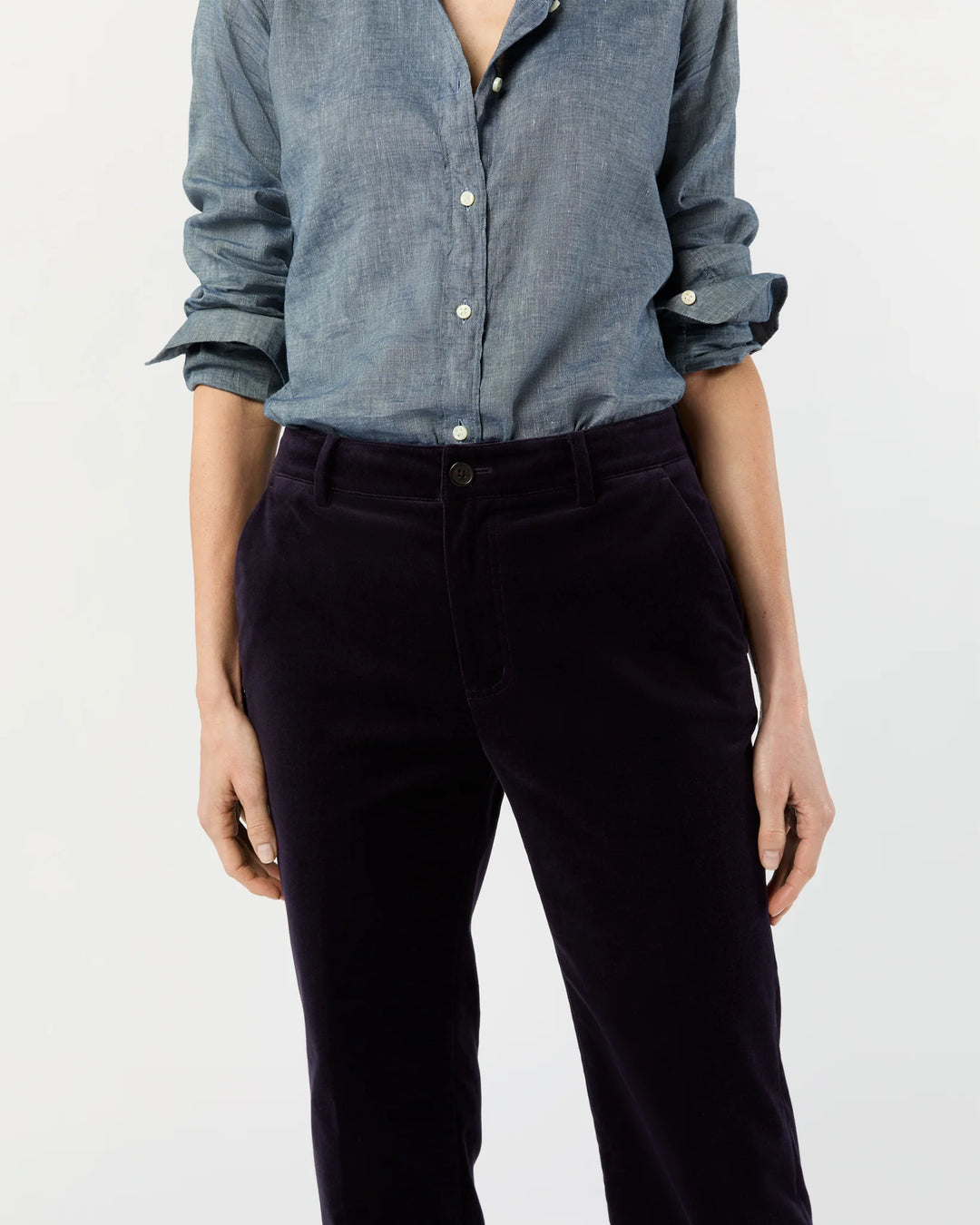 LINDY TROUSER - Eggplant Stretch Velveteen