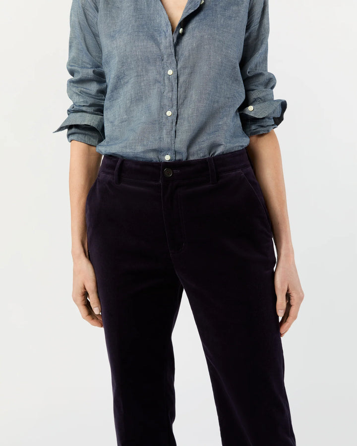 LINDY TROUSER - Eggplant Stretch Velveteen