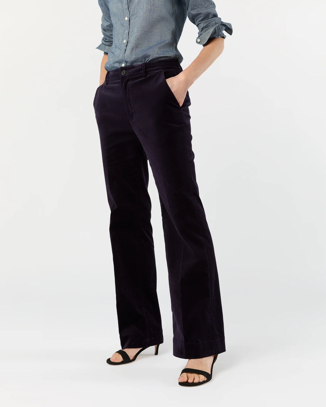 LINDY TROUSER - Eggplant Stretch Velveteen