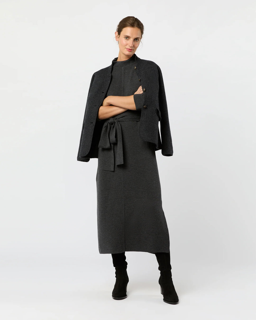 LINDSEY DRESS - Charcoal Extra Fine Merino Wool