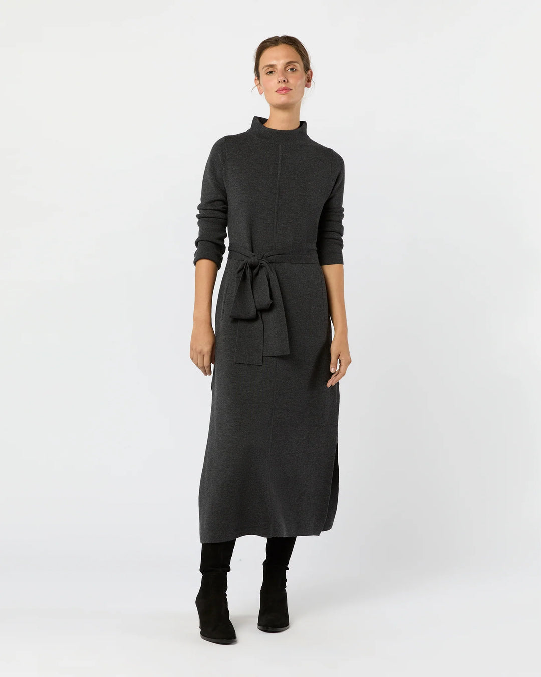 LINDSEY DRESS CHARCOAL EXTRA FINE MERINO WOOL / L LINDSEY DRESS CHARCOAL EXTRA FINE MERINO WOOL / L
