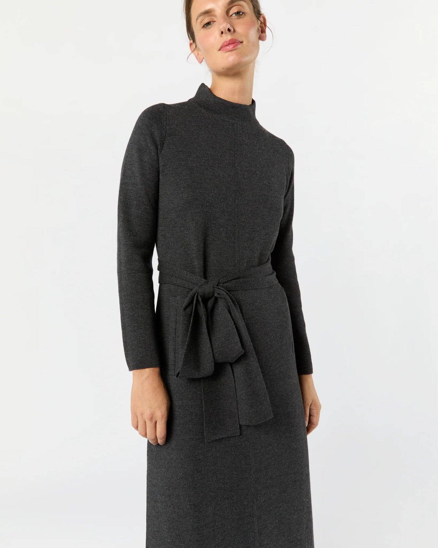 LINDSEY DRESS - Charcoal Extra Fine Merino Wool
