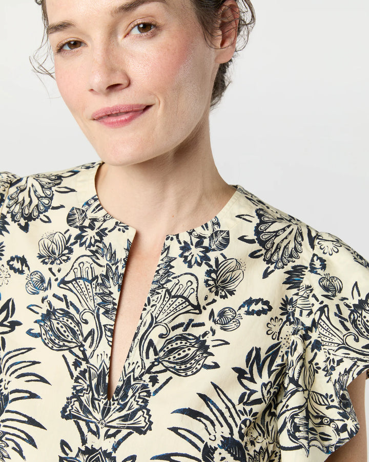 Severine Flutter Sleeve top - White Multi