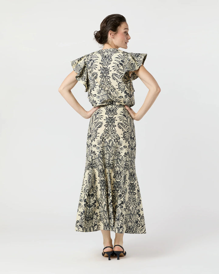 Clarisse Trumpet Midi Skirt - White Multi