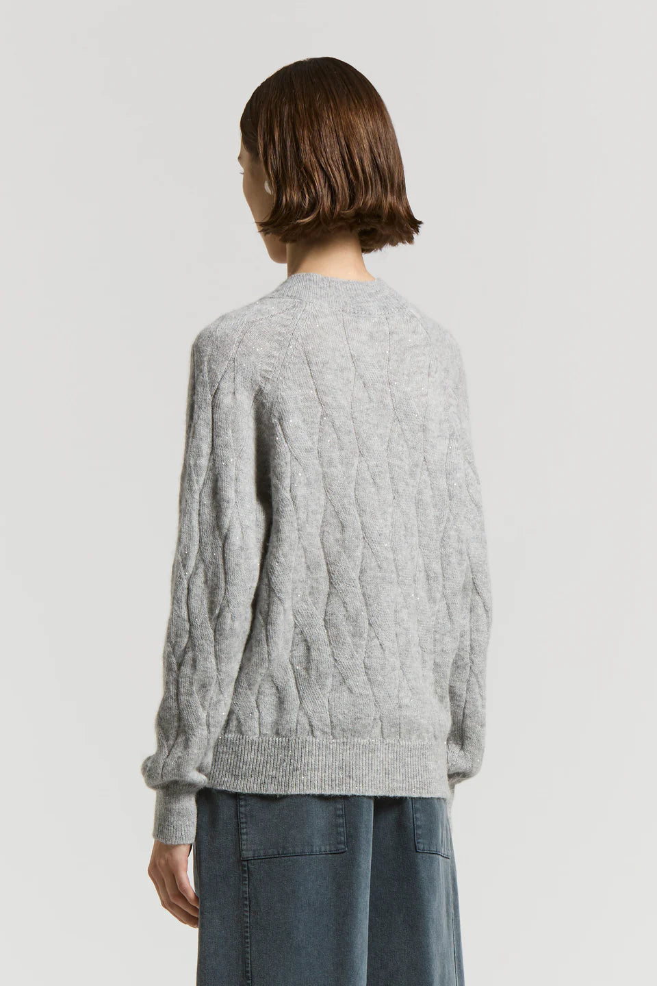 Alpaca V-neck sweater with sequins - Stone Grey
