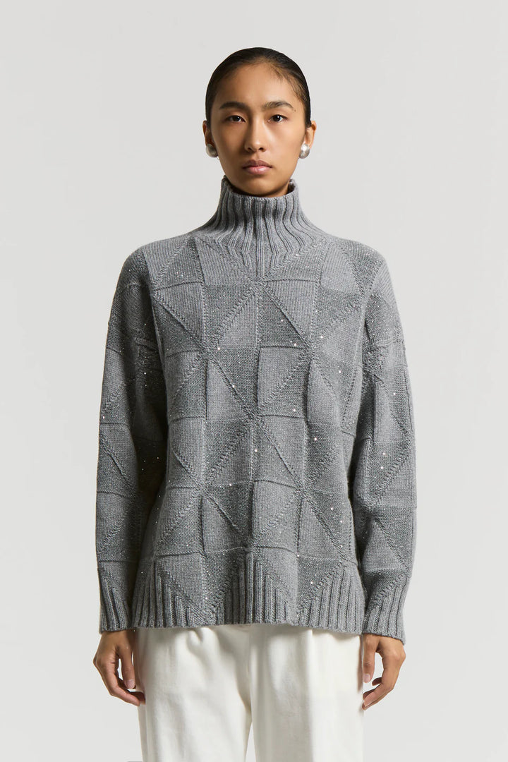 Inlaid sweater with lurex and sequins - Stone Grey