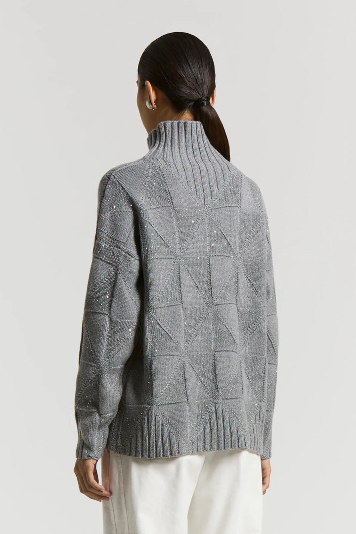 Inlaid sweater with lurex and sequins - Stone Grey