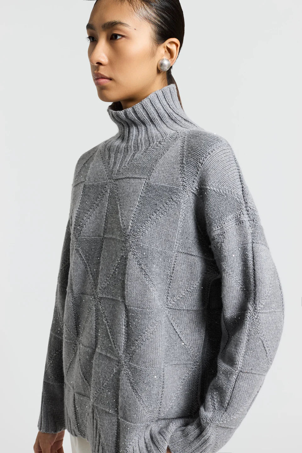 Inlaid sweater with lurex and sequins - Stone Grey